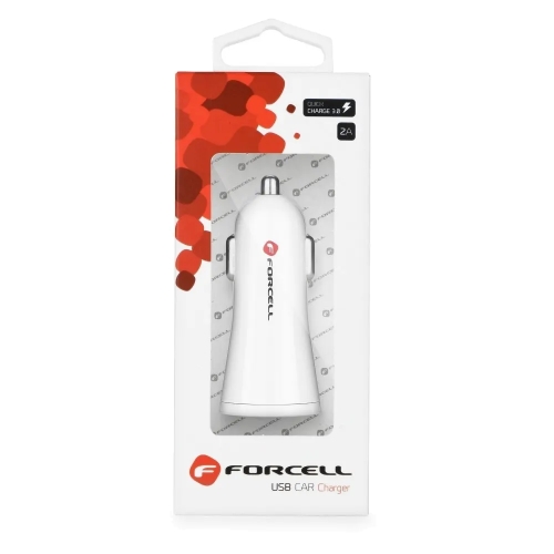 Зарядно 12V Forcell USB, 2A Quick Charge 3.0, Бял