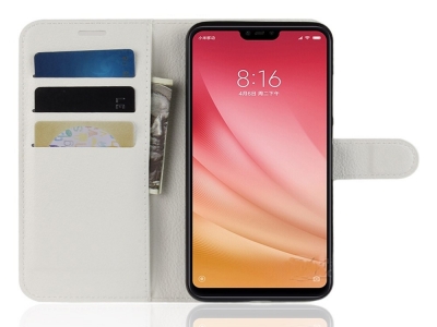 Калъф Тефтер Litchi за Xiaomi Mi 8 Lite, Бял