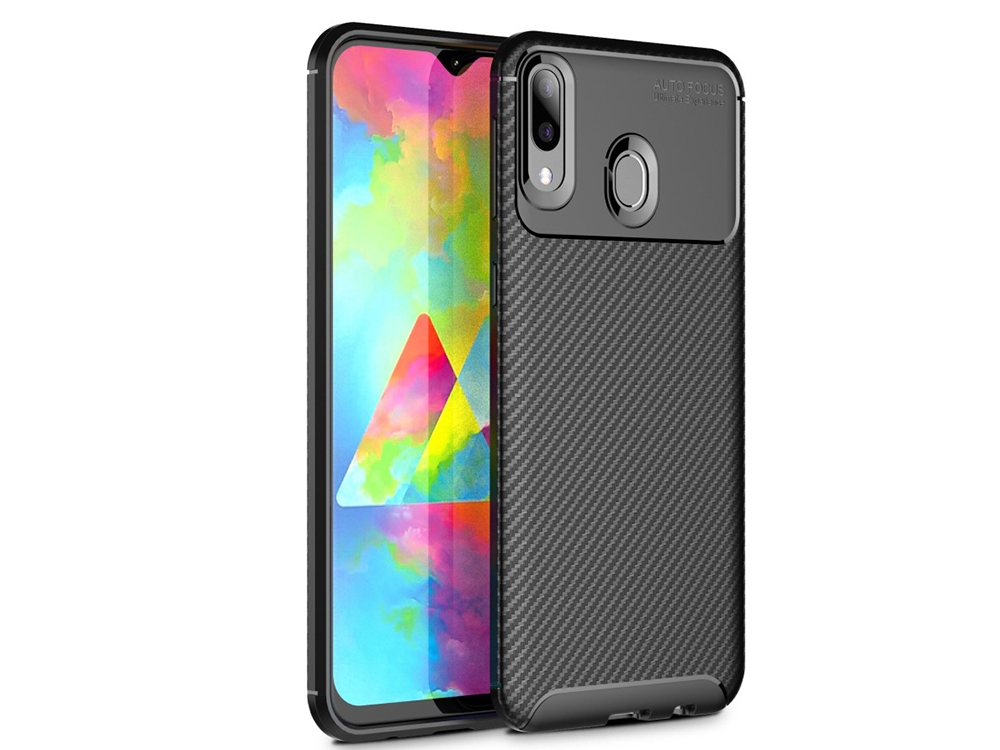 Силиконов гръб Carbon Fiber за Samsung Galaxy M20, Черен