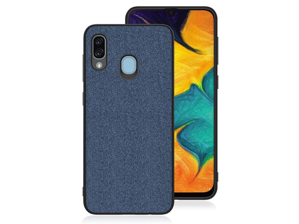 Удароустойчив Гръб Cloth Leather за Samsung Galaxy A30, Тъмно син