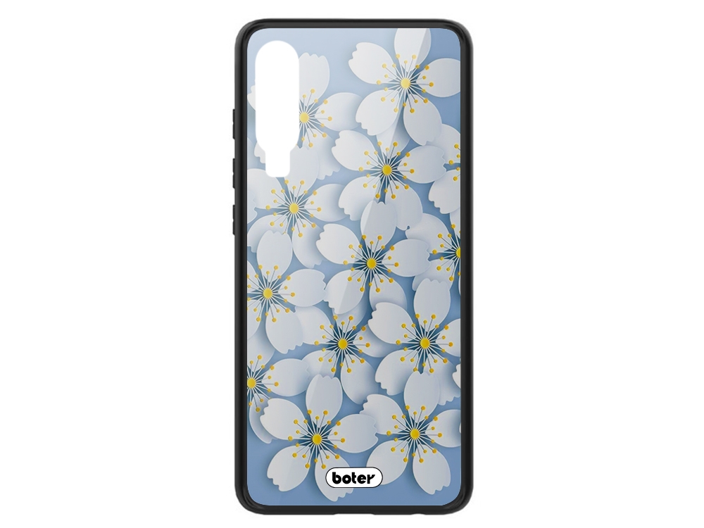 Пластмасов Гръб Glass Boter за Huawei P30, Бели цветя