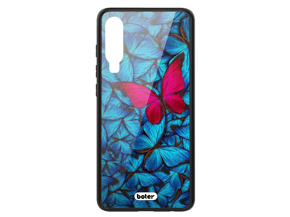 Пластмасов Гръб Glass Boter за Huawei P30, Розова Пеперуда