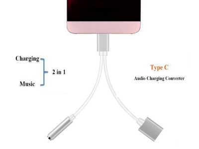 Адаптер HF/audio Type C - Jack 3,5mm + charging, Бял