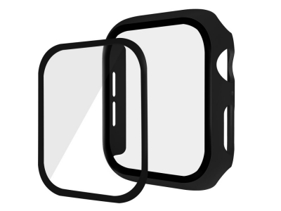 Пластмасов бъмпер + стъклен протектор за Apple Watch Series 5/4 44mm , Черен