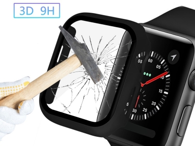 Пластмасов бъмпер + стъклен протектор за Apple Watch Series 5/4 44mm , Черен