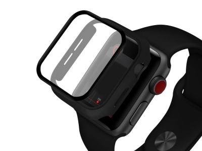 Пластмасов бъмпер + стъклен протектор за Apple Watch Series 5/4 44mm , Черен