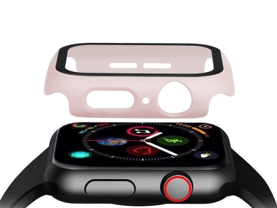 Пластмасов бъмпер + Стъклен протектор за Apple Watch Series 5/4 44mm , Розов