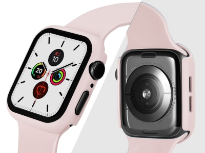 Пластмасов бъмпер + Стъклен протектор за Apple Watch Series 5/4 44mm , Розов