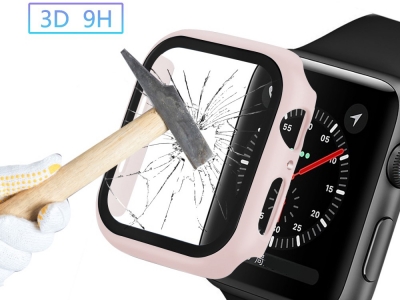 Пластмасов бъмпер + Стъклен протектор за Apple Watch Series 5/4 44mm , Розов