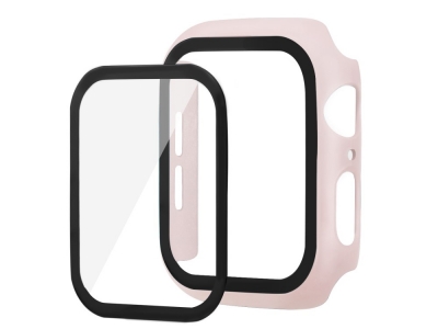 Пластмасов бъмпер + Стъклен протектор за Apple Watch Series 5/4 44mm , Розов