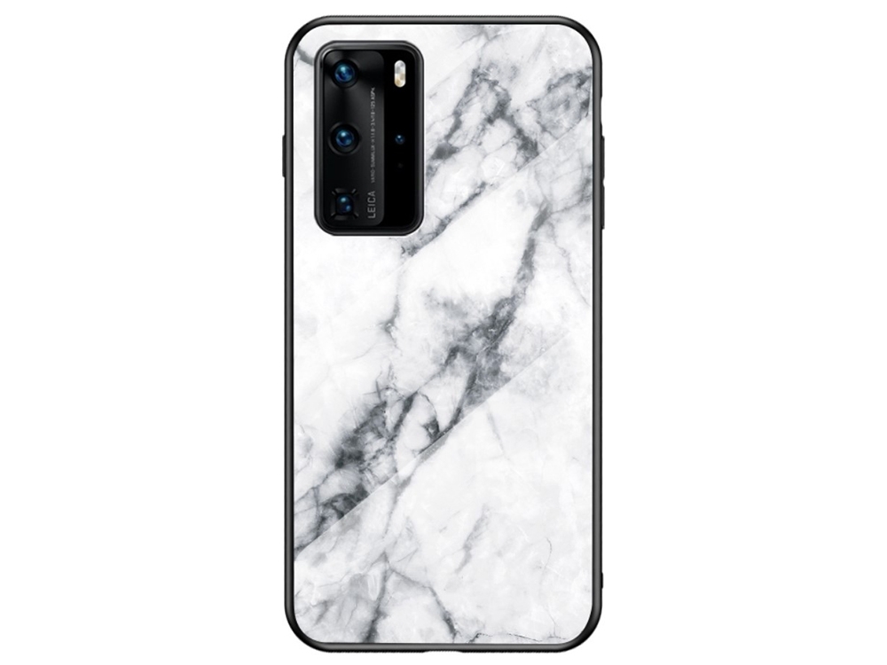 Стъклен Гръб Glass за Huawei P40 Pro, Бял мрамор