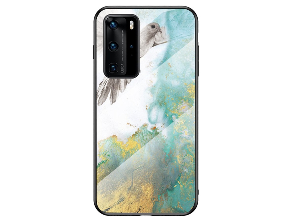 Стъклен Гръб Glass за Huawei P40 Pro, Мрамор и Гълъб 