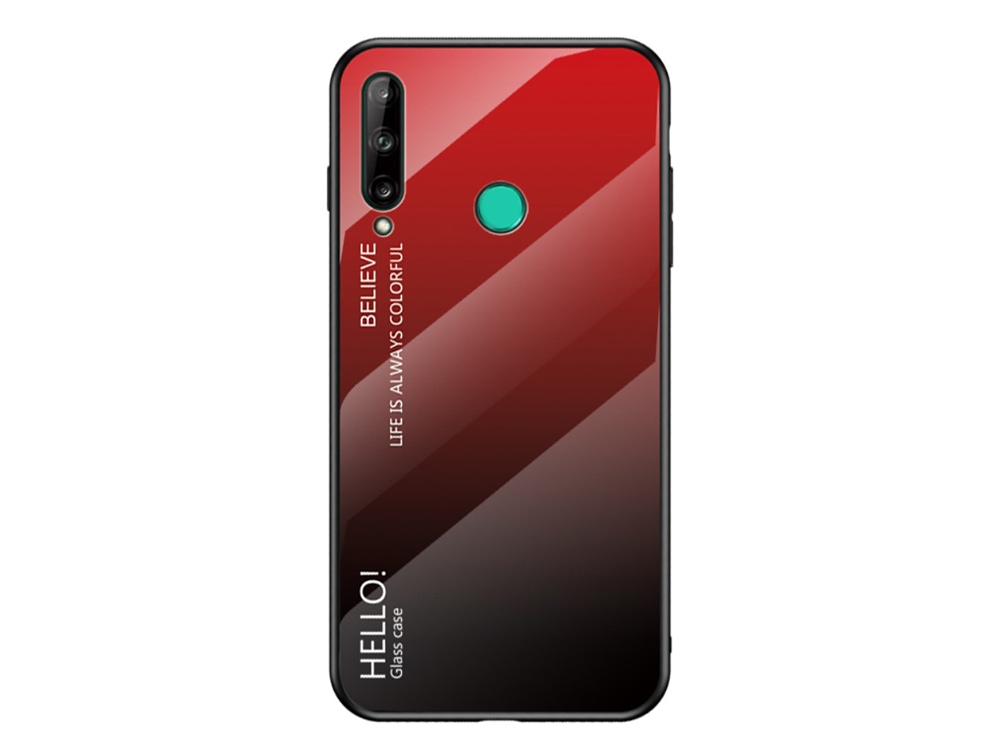 Стъклен гръб Glass за Huawei P40 Lite E/Y7P, Червен- Черен