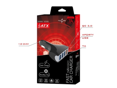 Зарядно за автомобил ATX 4xUSB QC3.0 7A, Черен