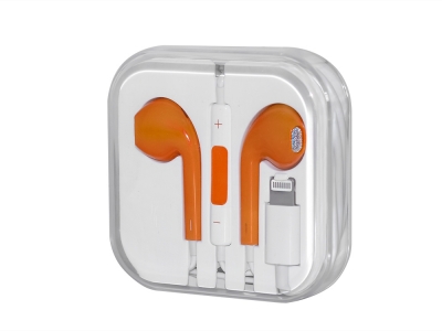 Слушалки с микрофон HF. Lightning iPhone 7/7Plus/8/8Plus/X  MEGA BASS, Оранжев