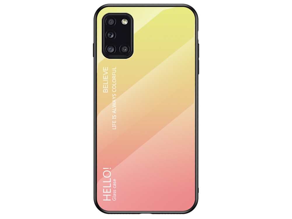 Стъклен гръб Glass за Samsung Galaxy A31, Жълт-Розов