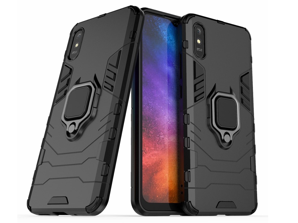 Удароустойчив калъф Ring Holder за Xiaomi Redmi 9A, Черен