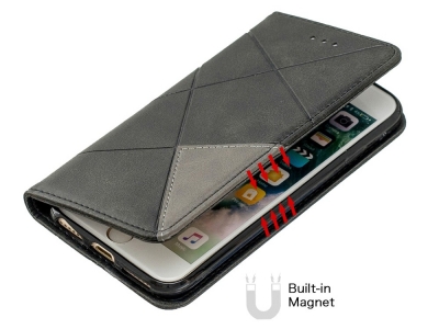 Калъф Тефтер Leather Prismatic за Iphone 7/8/SE (2020), Черен