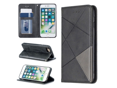 Калъф Тефтер Leather Prismatic за Iphone 7/8/SE (2020), Черен