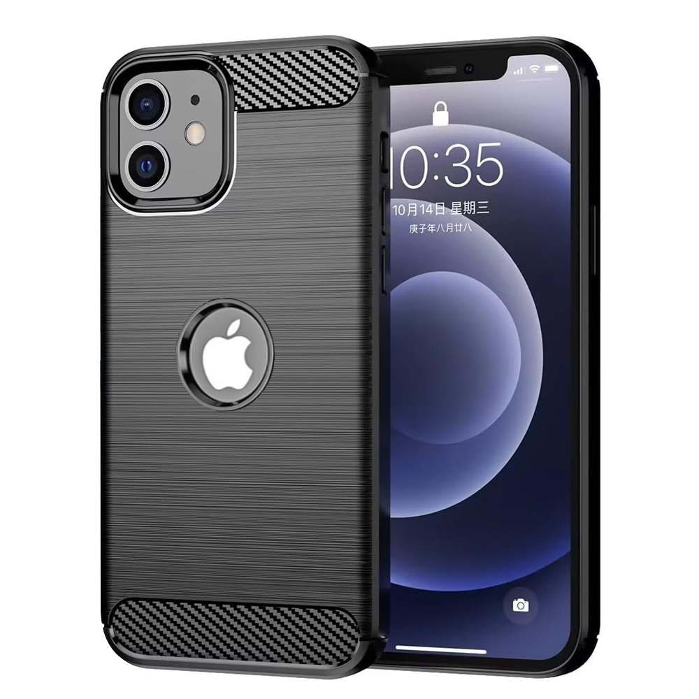 Силиконов Калъф Carbon Fibre Brushed за iPhone 12 Mini, Черен
