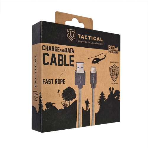Кабел Tactical Fast Rope Kevlar от  USB-A към USB-C, 2m, Сив