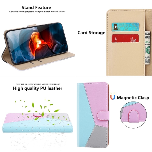 Калъф Тефтер Wallet Tri-color за Samsung Galaxy A22 4G, Син, Лилав, Сив