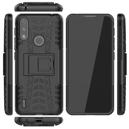 Удароустойчив калъф с поставка Hybrid Pattern за Motorola Moto E7 Power/Moto E7i Power, Черен