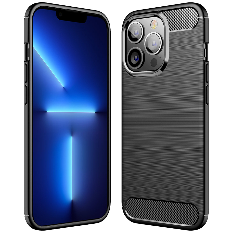 Силиконов Калъф Carbon Fibre Brushed за iPhone 13 pro, Черен