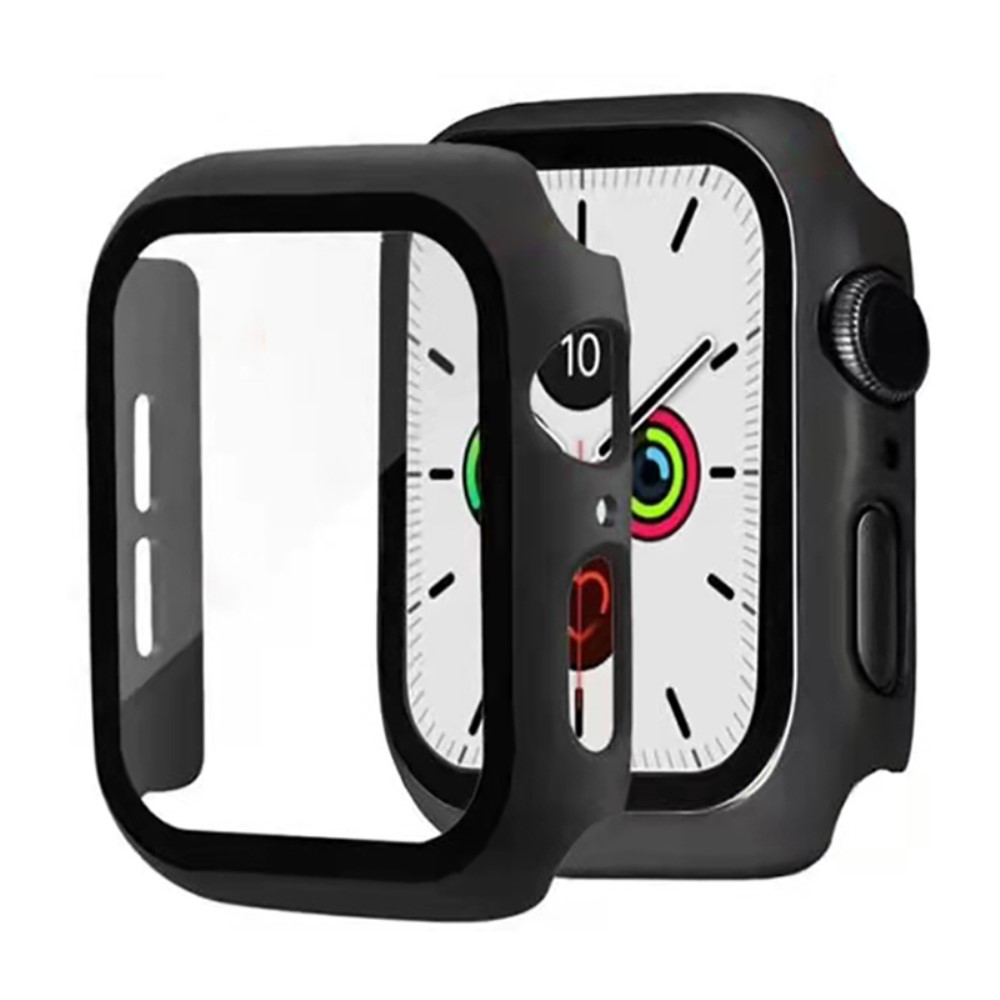 Пластмасов протектор 2 в 1 със закалено стъкло за Apple Watch Series 7 45mm, Черен