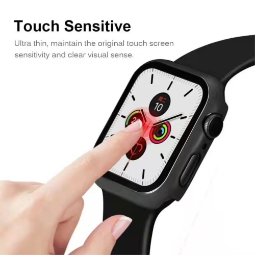 Пластмасов протектор 2 в 1 със закалено стъкло за Apple Watch Series 7 45mm, Черен