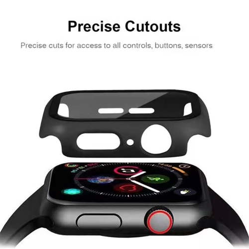 Пластмасов протектор 2 в 1 със закалено стъкло за Apple Watch Series 7 45mm, Черен