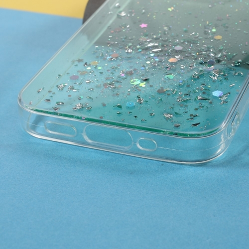 Силиконов калъф Sparkle Starry Sky за iPhone 13, Прозрачен Циан