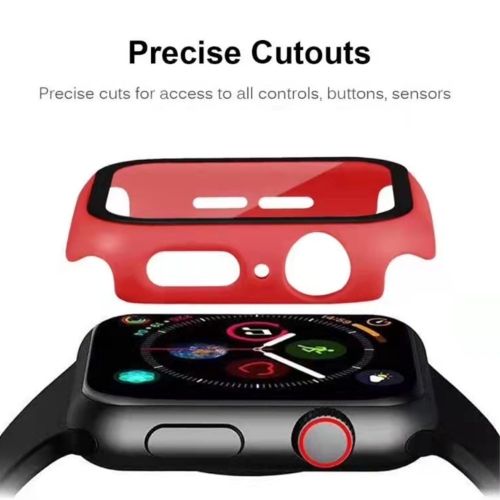 Пластмасов протектор 2 в 1 със закалено стъкло за Apple Watch Series 7 45mm, Червен