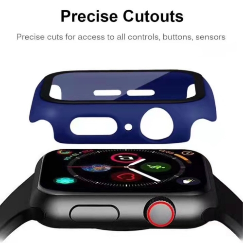 Пластмасов протектор 2 в 1 със закалено стъкло за Apple Watch Series 7 45mm, Тъмно син
