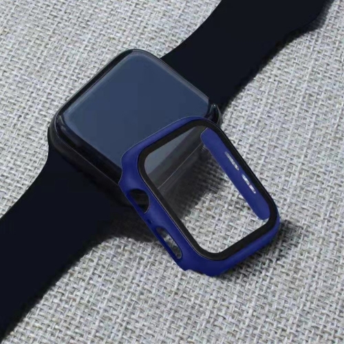 Пластмасов протектор 2 в 1 със закалено стъкло за Apple Watch Series 7 45mm, Тъмно син