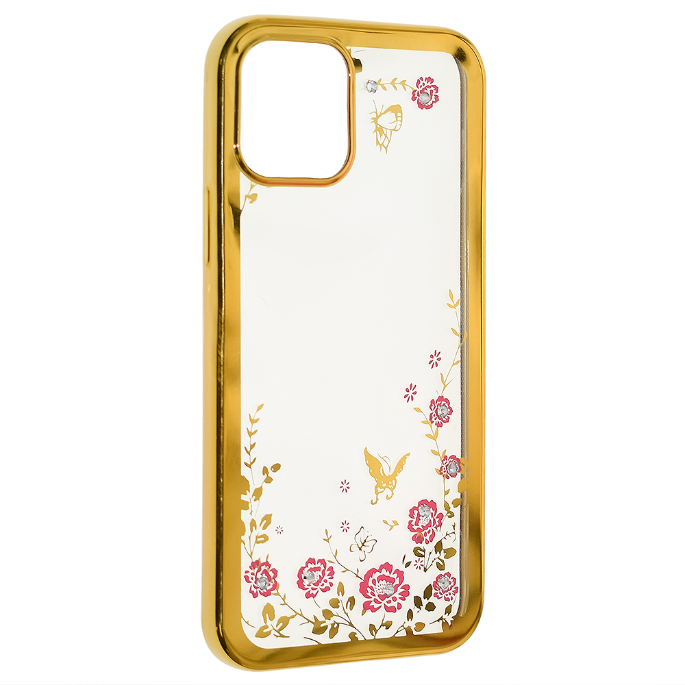 Силиконов калъф FLOWER за Iphone 12/12 Pro, Златист