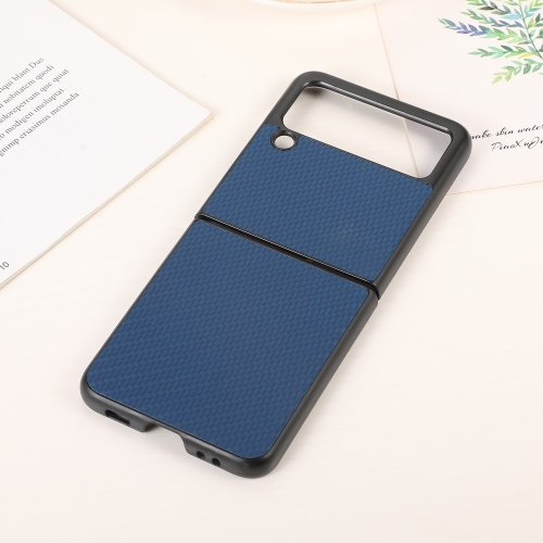 Удароустойчив калъф Leather Carbon Fiber за Samsung Galaxy Z Flip 3 ,Син