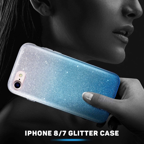 Удароустойчив Калъф Shining за Iphone 7 / 8 / SE 2020 / SE 2022, Син-Сребрист