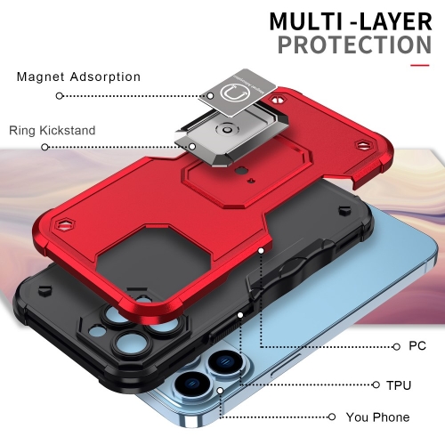 Удароустойчив гръб с поставка Kickstand Dual Layer Hard за Iphone 13 Pro Max, червен
