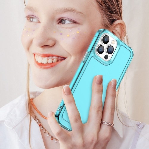 Силиконов калъф Candy за iPhone 13 Pro, Прозрачен-Син