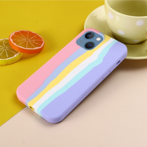 Силиконов калъф за Iphone 14 Plus, розова дъга