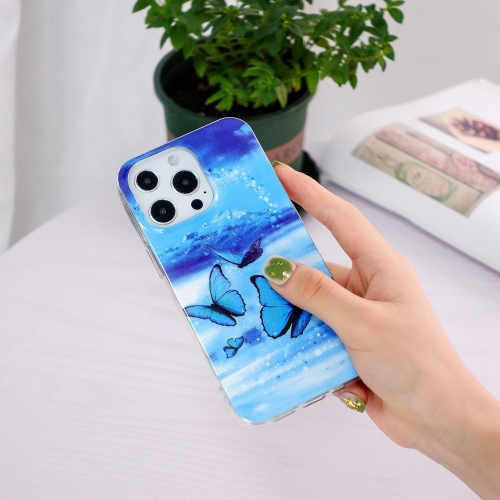Силиконов калъф за iPhone 14 Pro Max, фосфоресцентен, Пеперуди