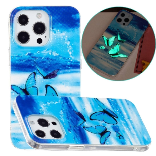 Силиконов калъф за iPhone 14 Pro Max, фосфоресцентен, Пеперуди