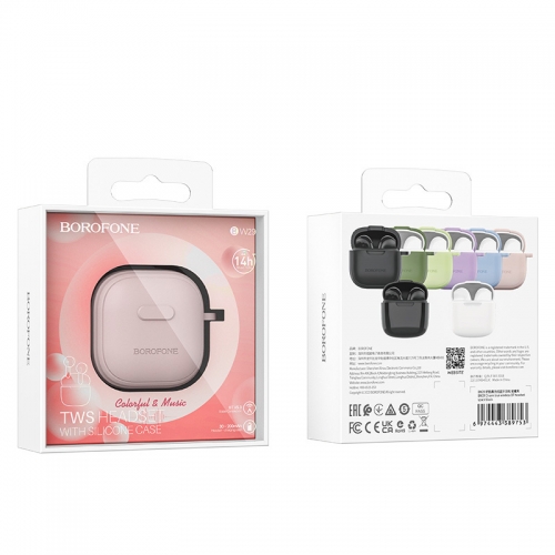 Безжични Слушалки Borofone BW29 Charm, TWS, катарама, Розов калъф