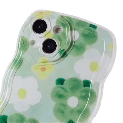 Силиконов калъф Wavy за IPhone 14, зелени цветя