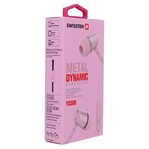 Слушалки с микрофон SWISSTEN Dynamic YS500, Jack 3.5mm, Розов