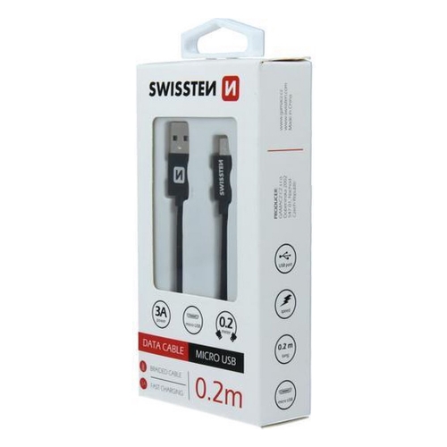 Кабел SWISSTEN TEXTILE, USB към MICRO USB, 0.2 M, Черен