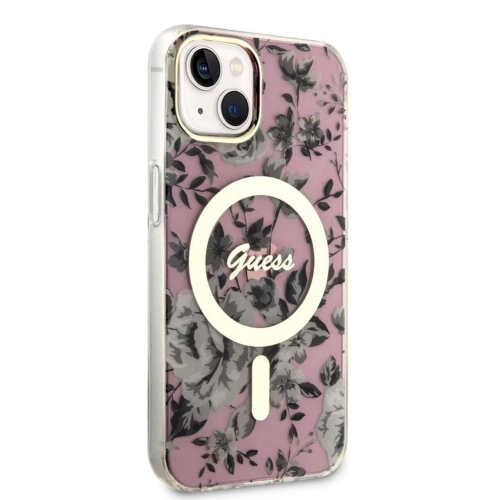 Калъф GUESS, Flowers IML MagSafe Compatible за iPhone 14, GUHMP14SHCFWSP, Розов цвят