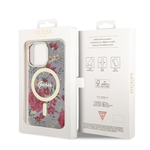 Калъф GUESS, Flowers IML MagSafe Compatible за iPhone 13 Pro, GUHMP13LHCFWSA, Цветя