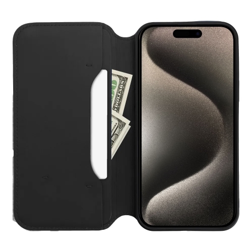 Калъф тефтер Dual Pocket за iPhone 15 Pro, Черен